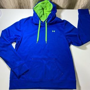 Under Armour Men’s LG/G Hoodie Solid Blue Large Pullover Green Accents LIKE NEW!